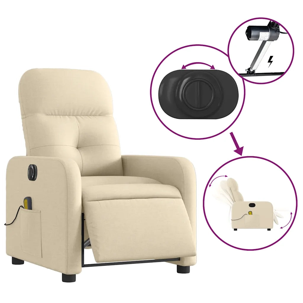 Divano Sedia-Poltrona Reclinabile Massaggiante Elettrica Crema in Tessuto 685520