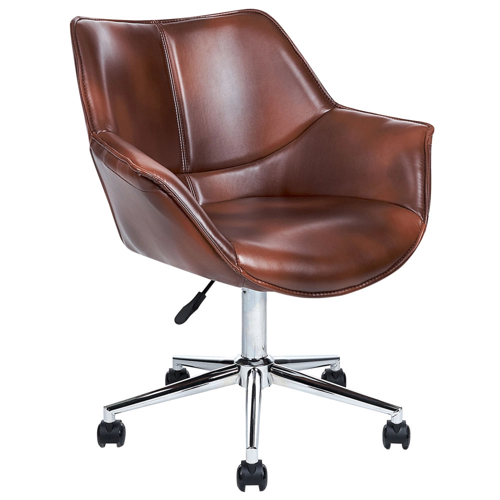 Sedia da ufficio in ecopelle marrone scuro girevole altezza regolabile stile moderno home office