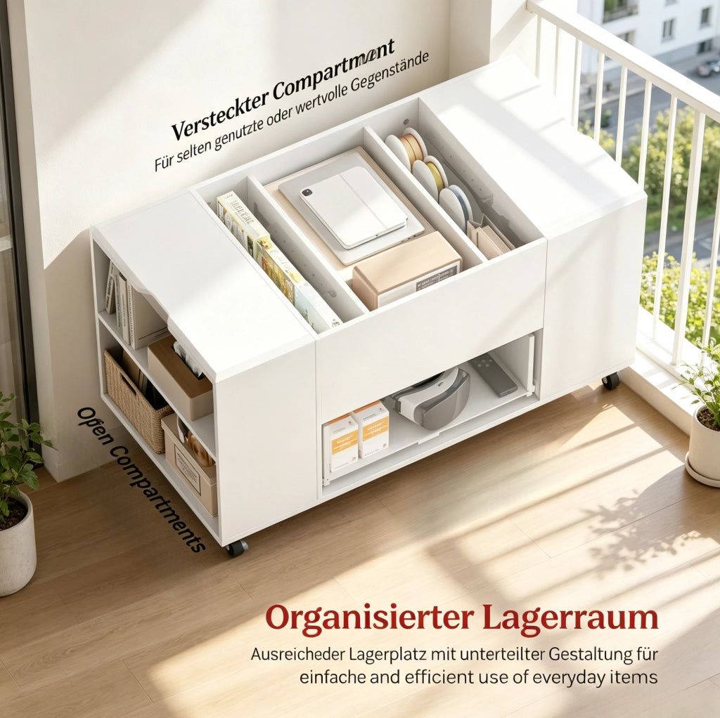 Tavolino elevabile mobile bianco con cassetto e ruote