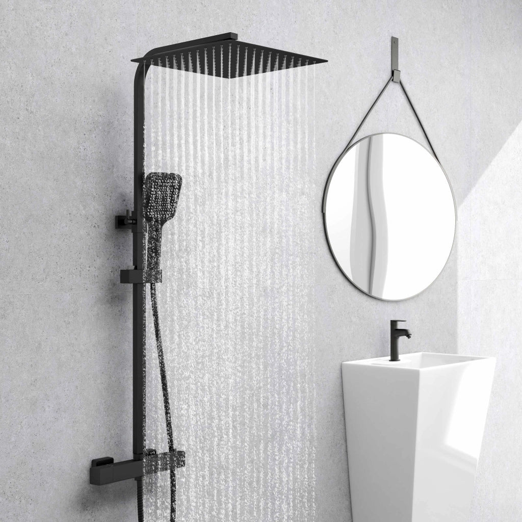 AICA ITALY Sistema Doccia con Miscelatore Termostatico a 38℃ e Soffione Quadrato 30x30cm Altezza Regolabile 73-115cm nero