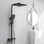 AICA ITALY Sistema Doccia con Miscelatore Termostatico a 38℃ e Soffione Quadrato 30x30cm Altezza Regolabile 73-115cm nero