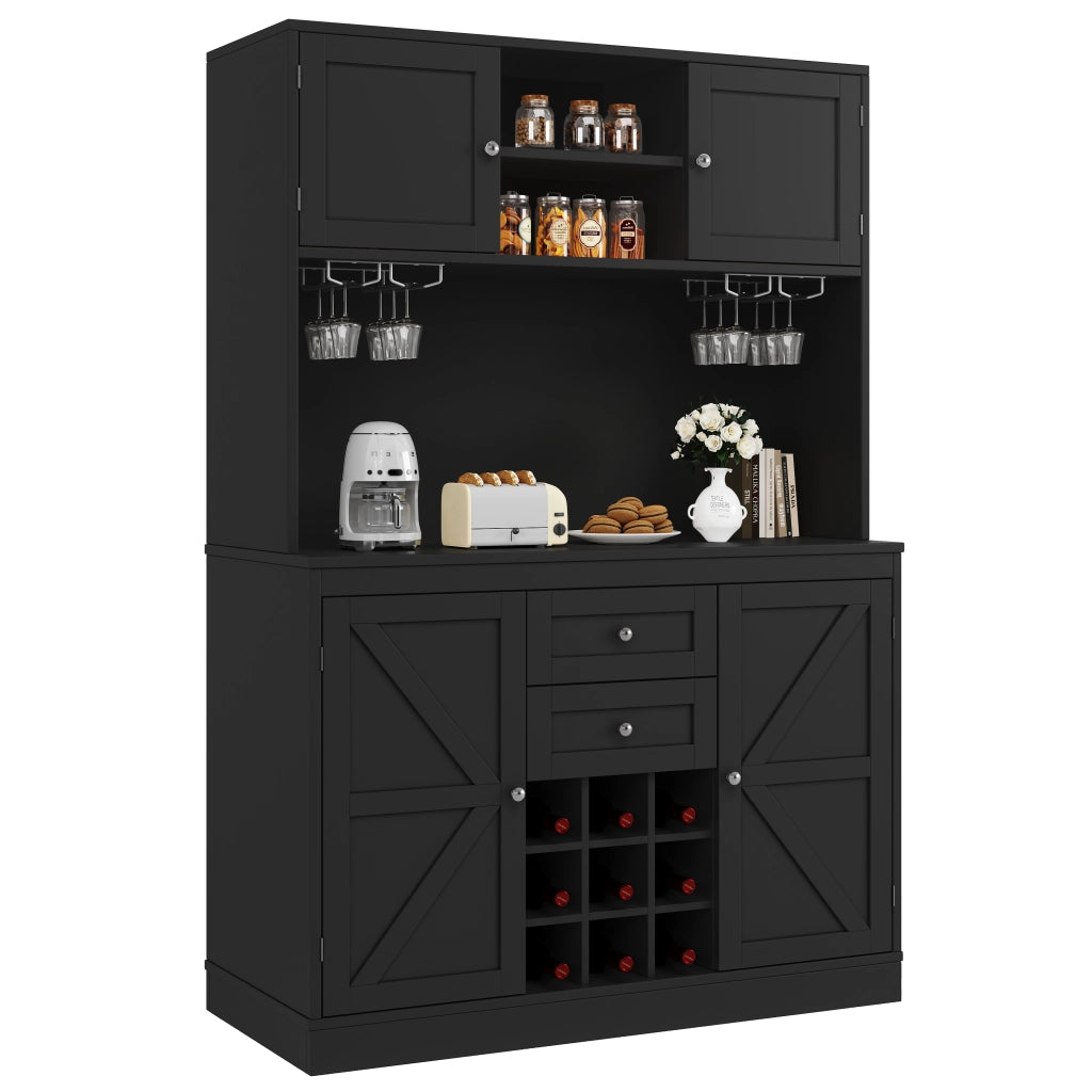 Credenza Buffet con Ante e Cassetti ¨C Xylo ¨C Nero, Legno, Ripiani Regolabili