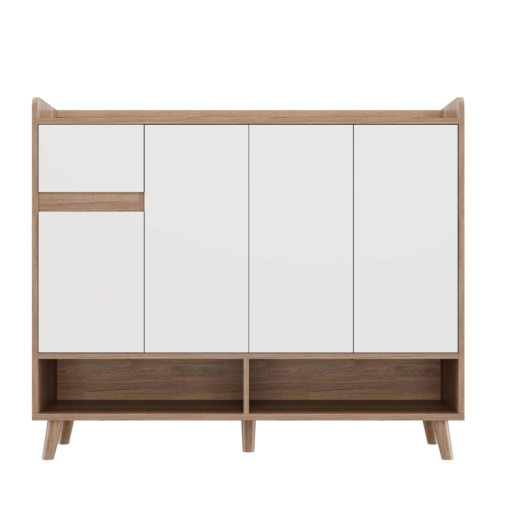 Mobile Ingresso Multiuso con 4 Ante e Cassetti ¨C MINIMAL ¨C Bianco/Naturale 120x35x99