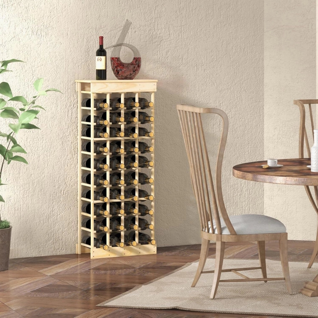Portabottiglie di Vino, Scaffale per 40 Bottiglie di Vino in Legno di Pino, Cantinetta Porta Vino, 113 x 47 x 28 cm (Senza Traversa)