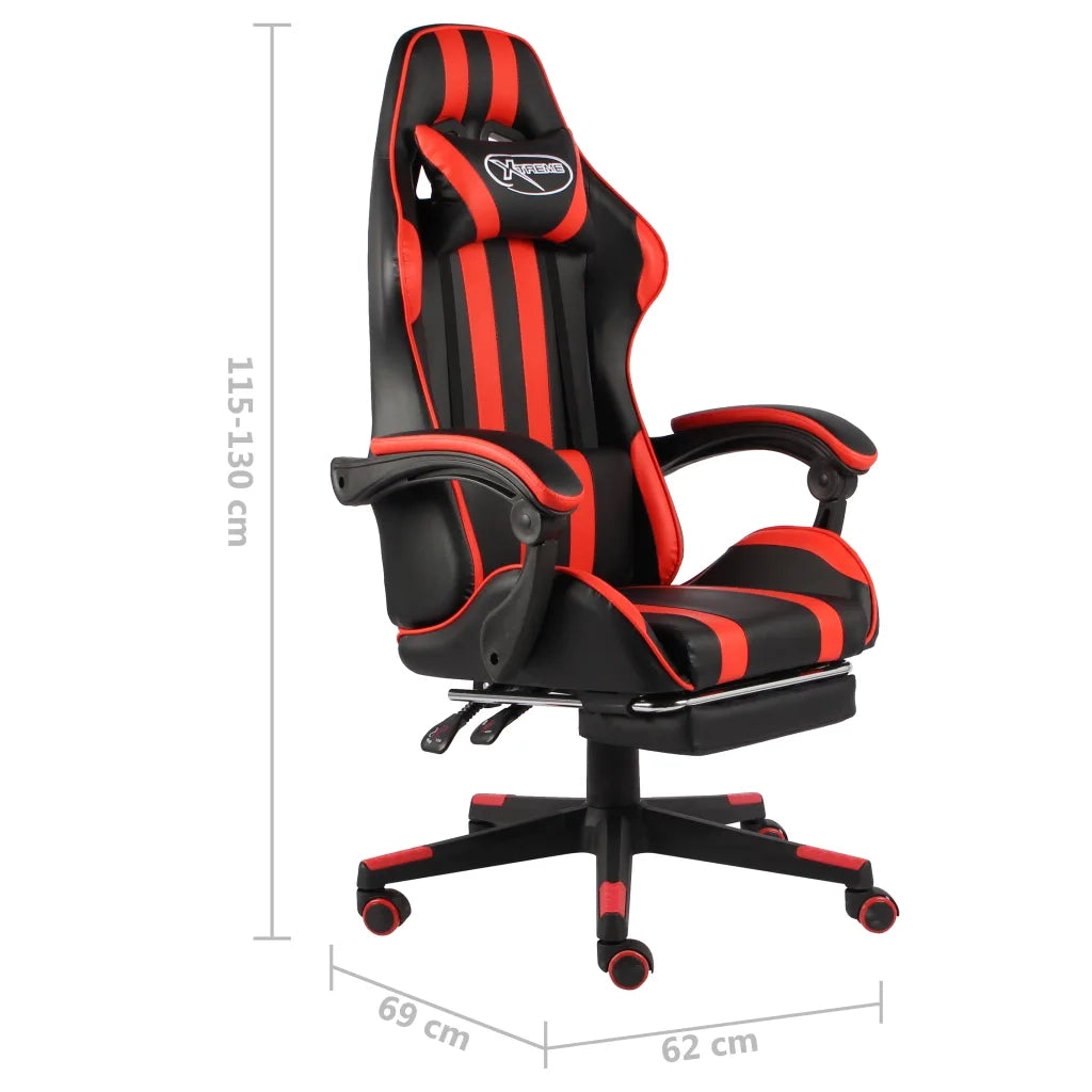 Sedia da Ufficio | Sedia da Gaming con Poggiapiedi Nero e Rosso in Similpelle