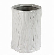 Trade Shop - Bicchiere Portaspazzolini Dentifricio Bagno Ceramica Bianca Effetto Tronco 10331 -