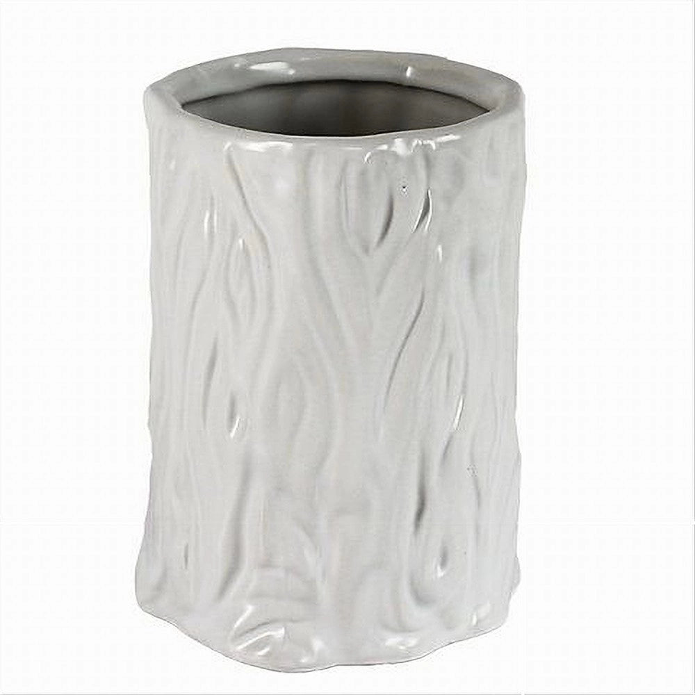 Trade Shop - Bicchiere Portaspazzolini Dentifricio Bagno Ceramica Bianca Effetto Tronco 10331 -