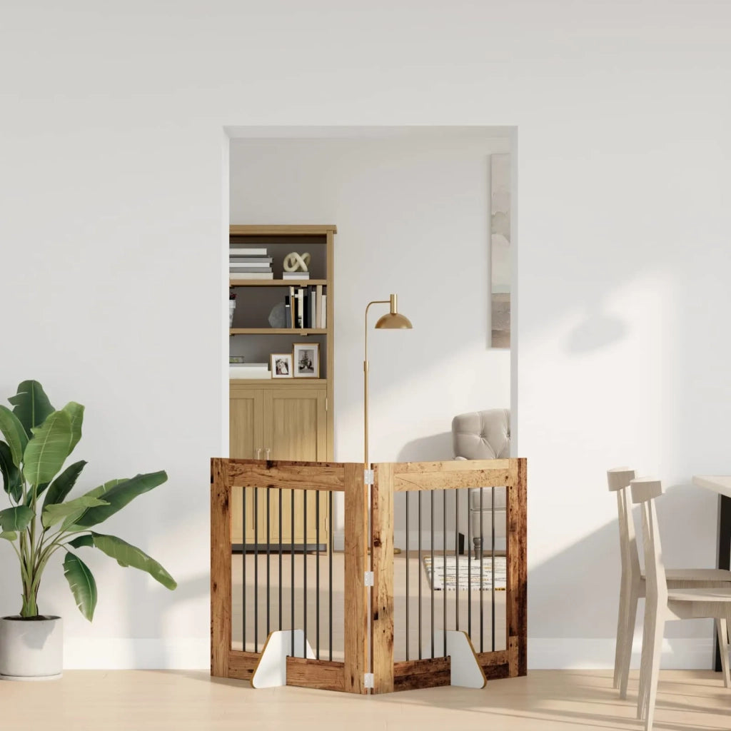 Cancello per cani con supporti 2 pz Legno antico 80 x 80 cm CFW5042596