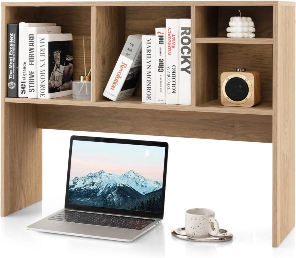 Libreria da Scrivania per Computer, Scaffale da Tavolo con 4 Cubi e Scomparto Posteriore Aperto, Organizzatore di Stoccaggio per Scrivania, 94x25x73 cm (Naturale)