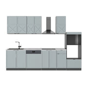 Cucina componibile Fame-Line Blu-grigio chiaro/Antracite 300 cm con armadio alto, senza piano di lavoro Vicco