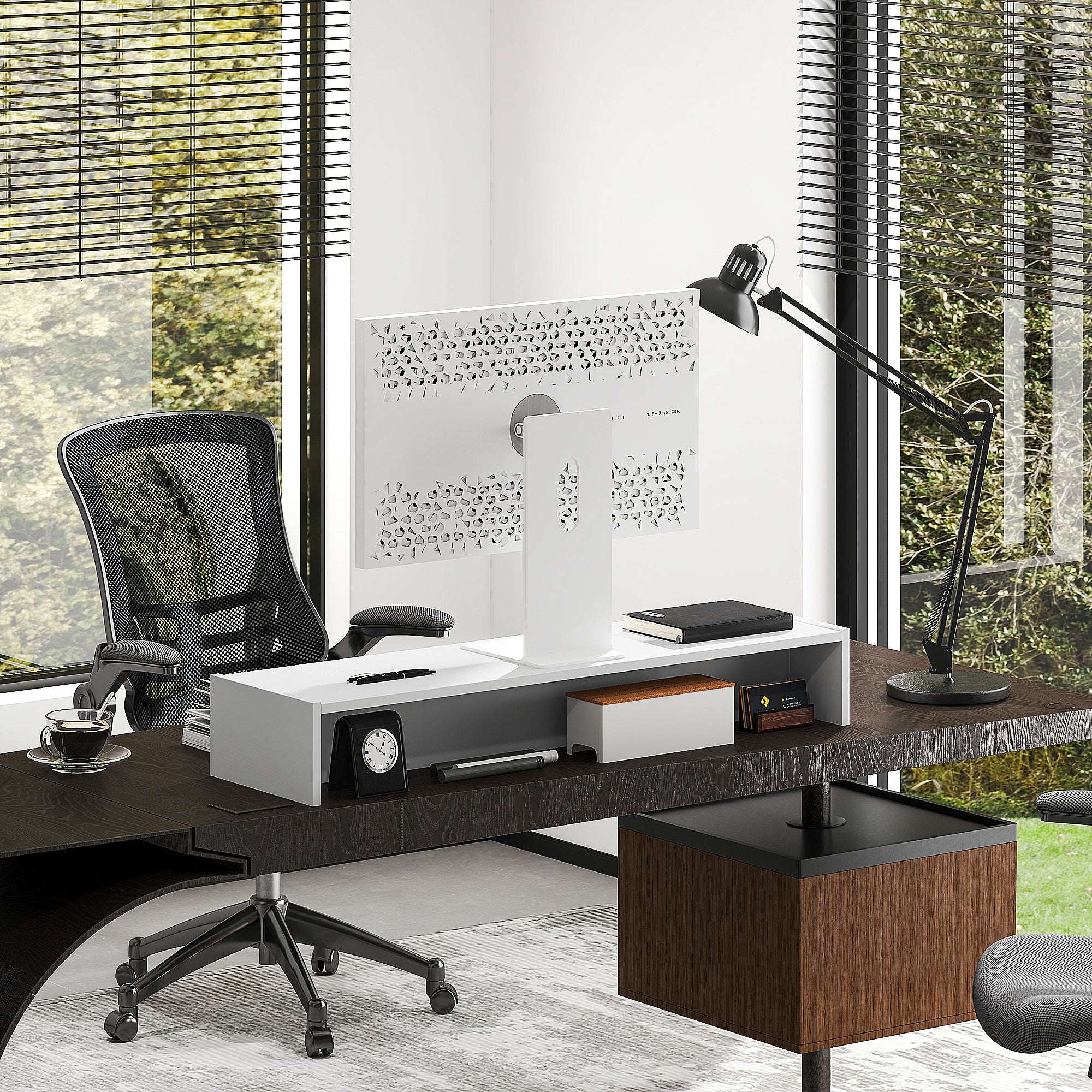 Supporto per Monitor 3 Vani 100x27x15 cm in Legno Bianco