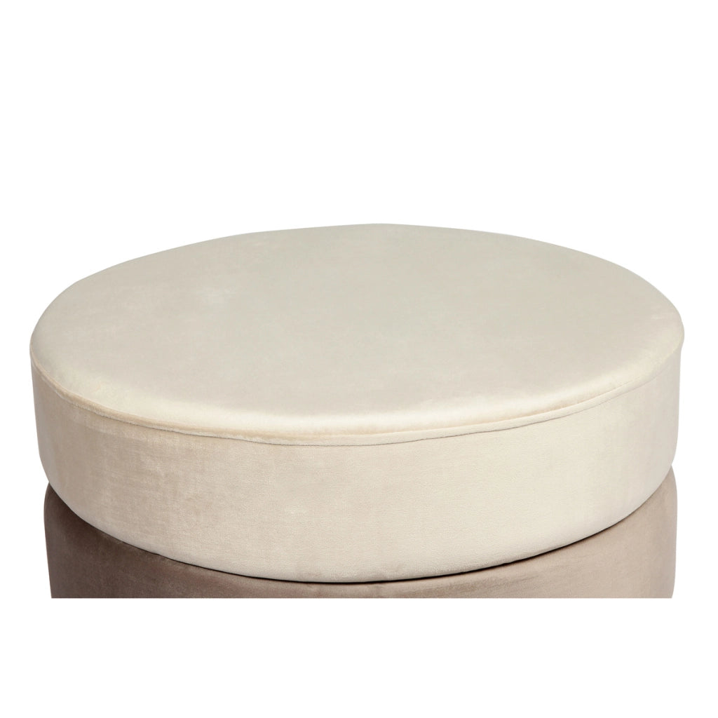 Pouf circolare Matilda in velluto marrone e base dorata