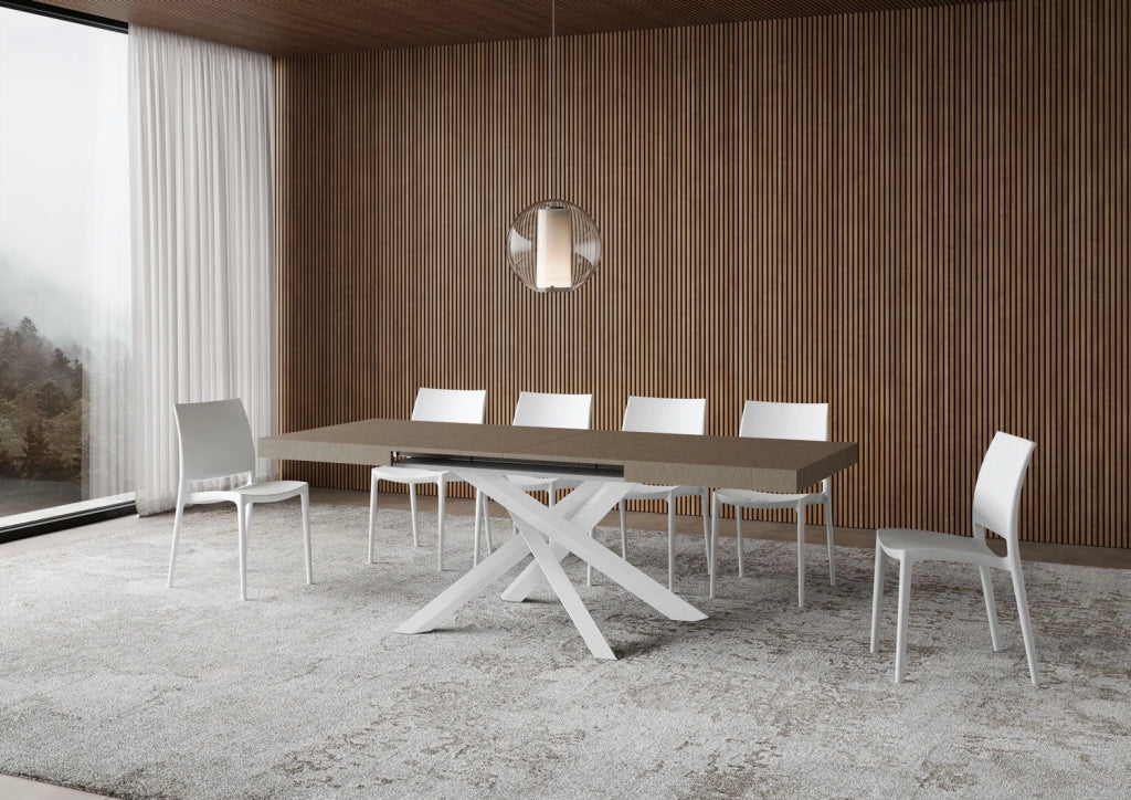 Tavolo Allungabile 120-224x90x77 cm Volantis Tortora Telaio Bianco