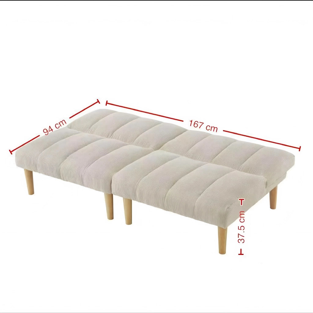 Divano letto a 2 posti con schienale regolabile in 3 posizioni e funzione letto in velluto a coste beige per casa