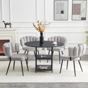 Set tavolo da pranzo e sedie con 1 tavolo rotondo e 4 sedie; 2 ripiani; in tessuto grigio; MDF e metallo nero