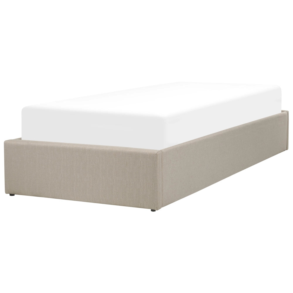 Letto a doghe Ottomana imbottita in tessuto di poliestere beige scuro Portaoggetti da 90 x 200 Single Size Design moderno