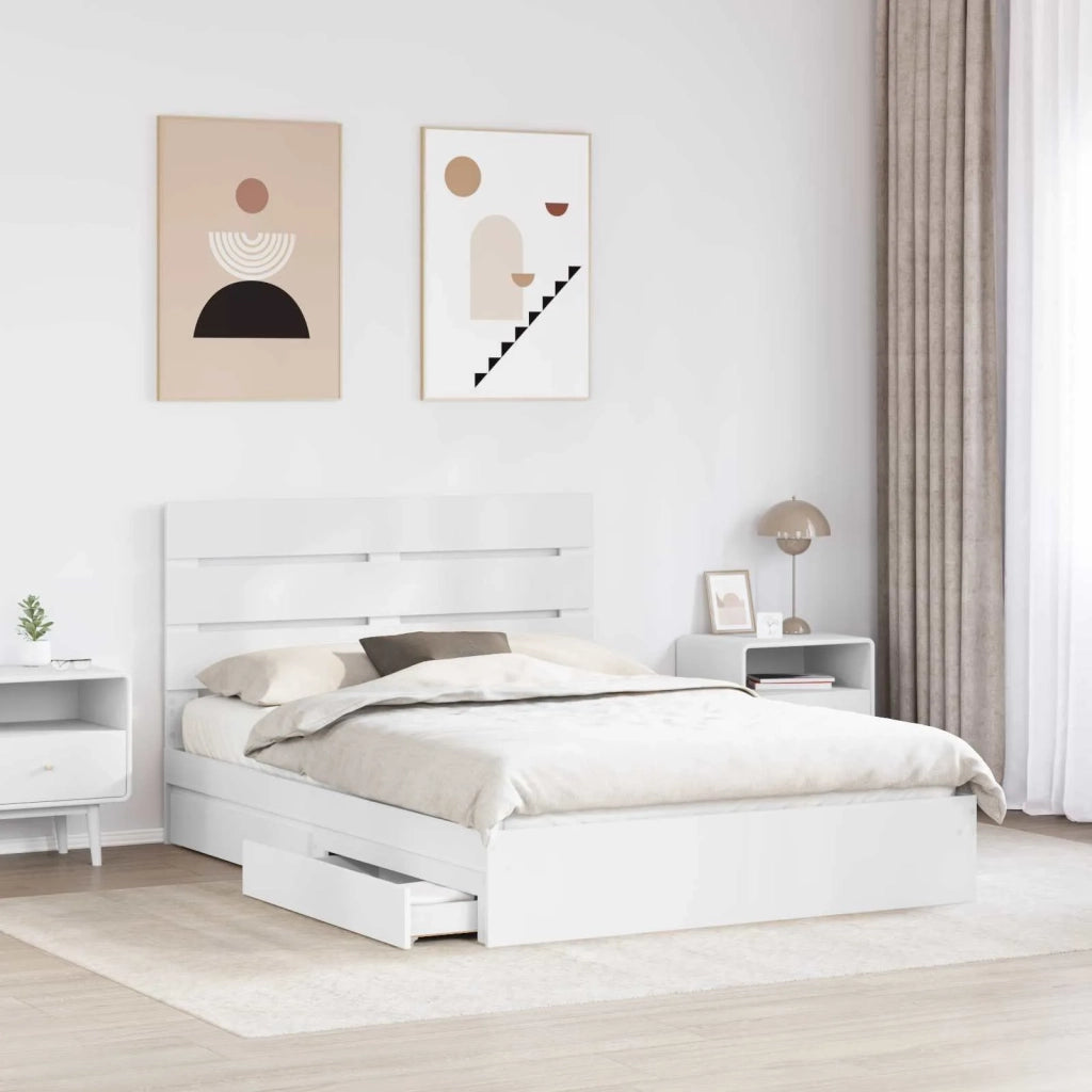 Letto con Contenitore Bianco 140 x 190 cm Legno multistrato