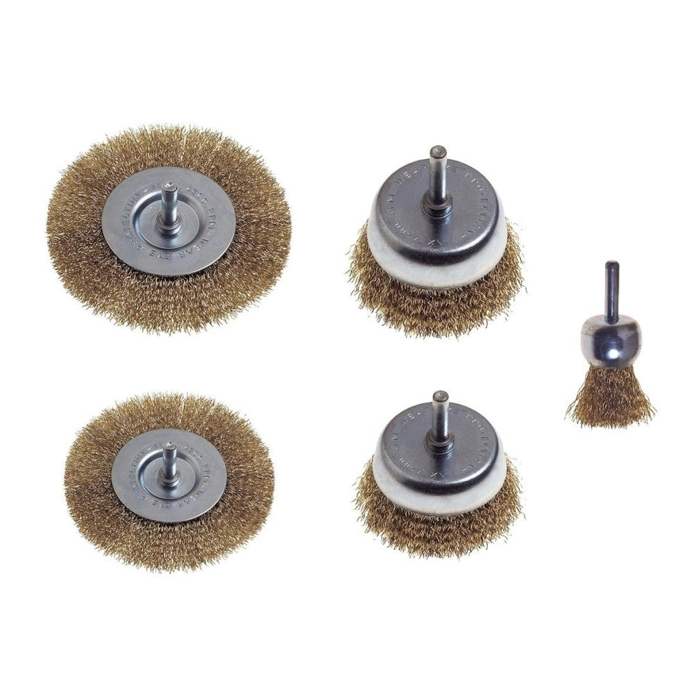 Trade Shop - Kit Set 5 Pezzi Spazzole In Acciaio Per Trapano Rimozione Ruggine Sverniciatura -
