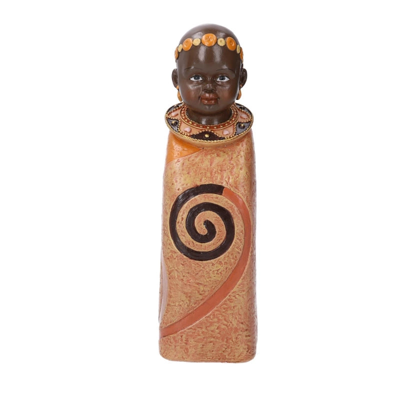 Statua ceramica bimbo africa arancione cm 8x8h26,5
