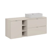 Set BRAZZA: mobile sottolavabo 140cm con nicchie visibili e cesto per la biancheria integrato + piano per lavabo + lavabo da appoggio