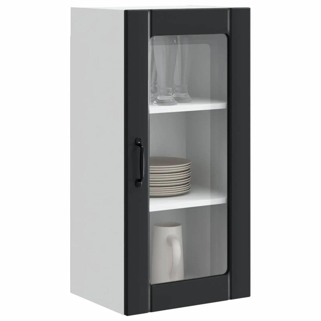 Pensile da cucina | Mobile in vetro da parete PORTO Nero 40 x 31 x 80 cm
