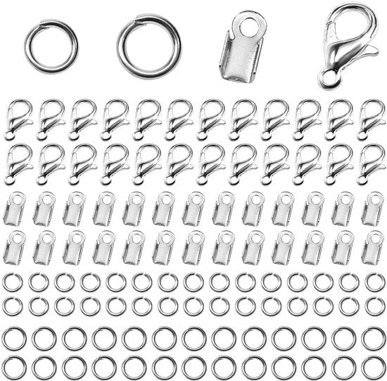 Accessori per gioielli 550 pezzi - Chiavi a molla 12x5mm - Estremità di corda 9x4mm - Chiavi aperte 4mm/5mm - Materiale metallico di alta qualità - Duraturo e resistente - Gioielli decorativi