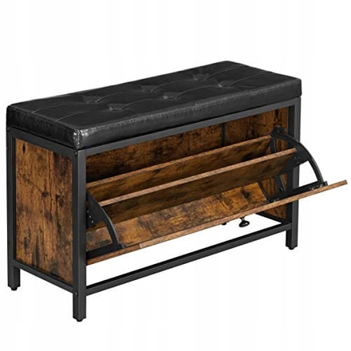 Scarpiera rustica marrone Valora con seduta morbida in stile loft e moderno