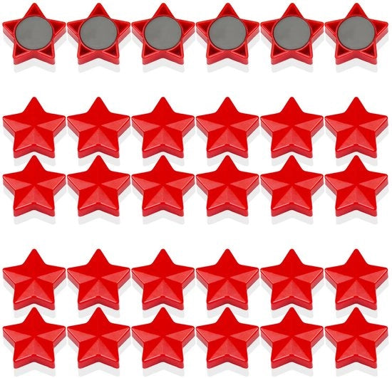 Magnetismo per lavagne magnetiche, 30 magneti per frigoriferi, minimagnetismi, piccoli magneti per lavagne bianche, forte attrito, magneti per lavagna, per lavagne e tabelloni, cucina (stelle, rosso)