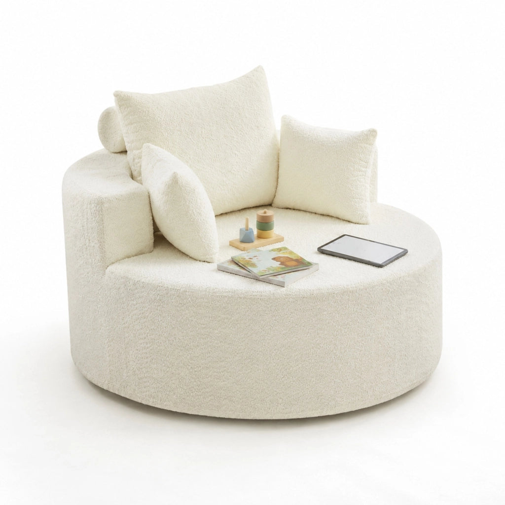 Poltrona modulare in ciniglia beige, senza montaggio, design morbido con cuscino lombare