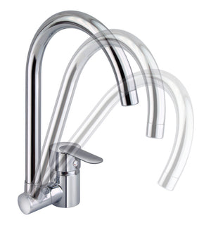 Miscelatore per cucina in ottone cromato, con canna abbattibile sottofinestra laterale