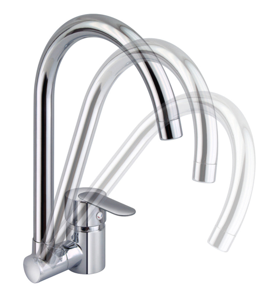 Miscelatore per cucina in ottone cromato, con canna abbattibile sottofinestra laterale
