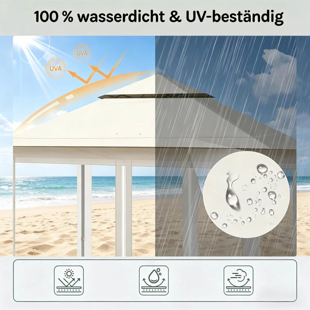 Gazebo pieghevole 3x3 m beige con zanzariere e doppio tetto