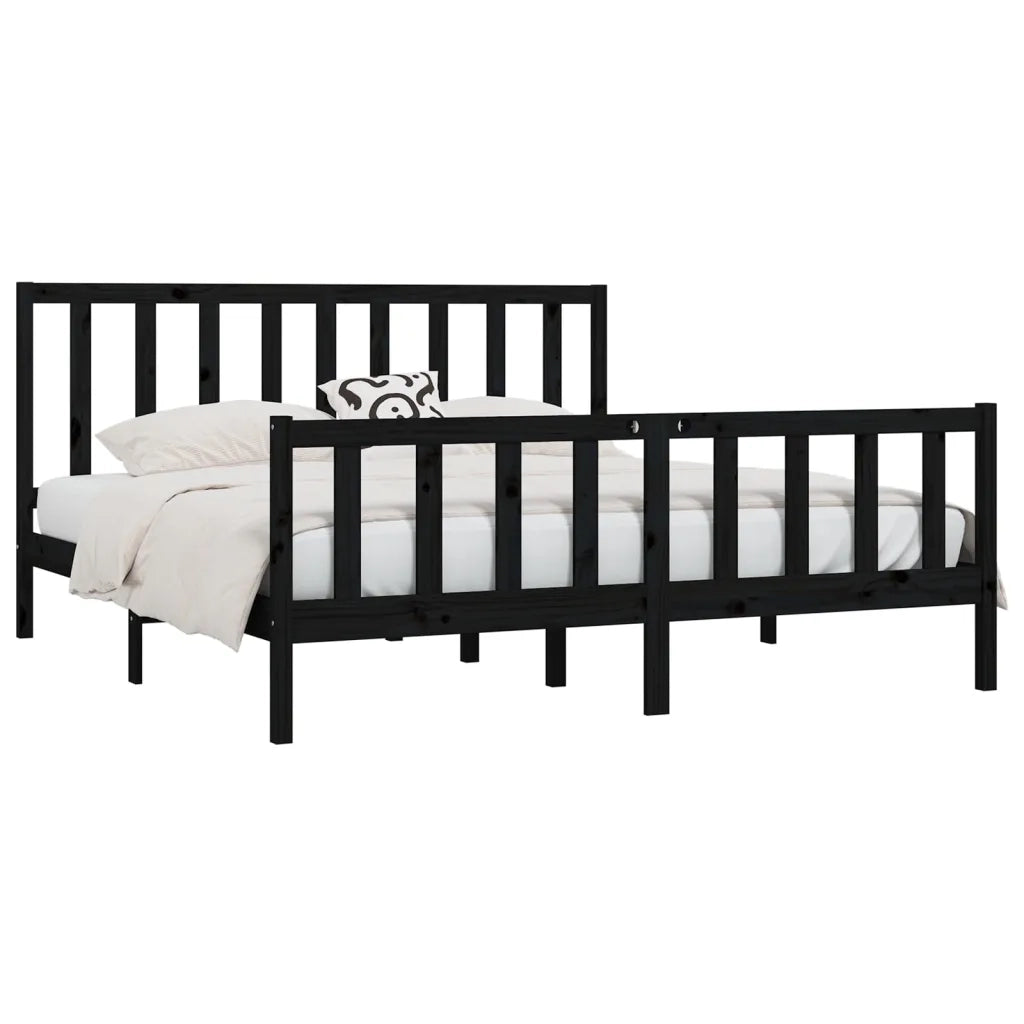 Giroletto-Struttura Letto Nero in Legno Massello 200x200 cm 999483
