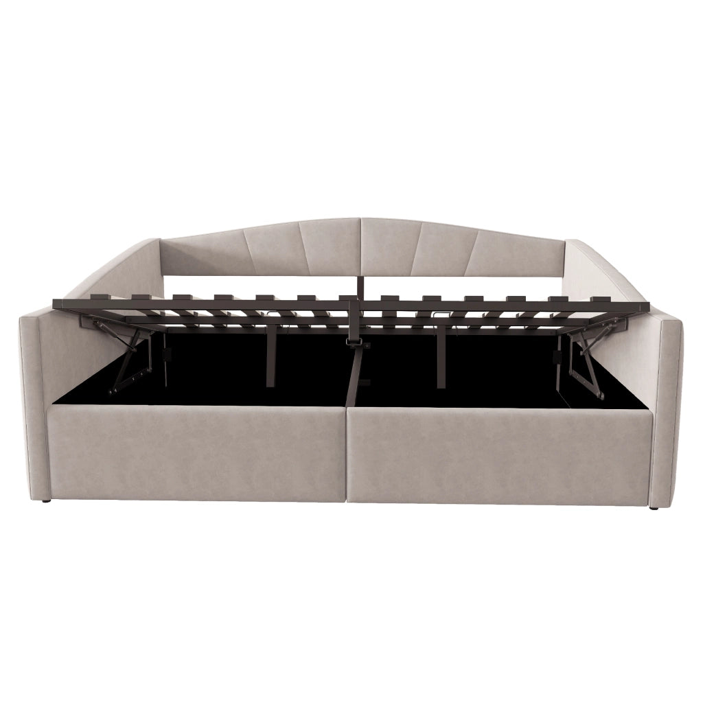 Letto contenitore matrimoniale 140×200 cm con rete sollevabile e contenitore idraulico; senza materasso; grigio chiaro
