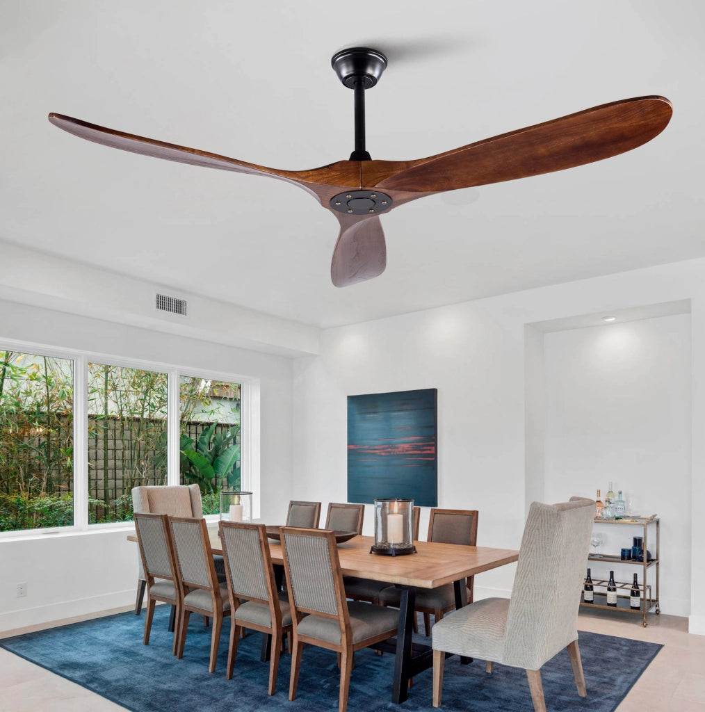 Ventilatore da soffitto senza luce 60 pollici con telecomando; pale in legno nero e noce scuro