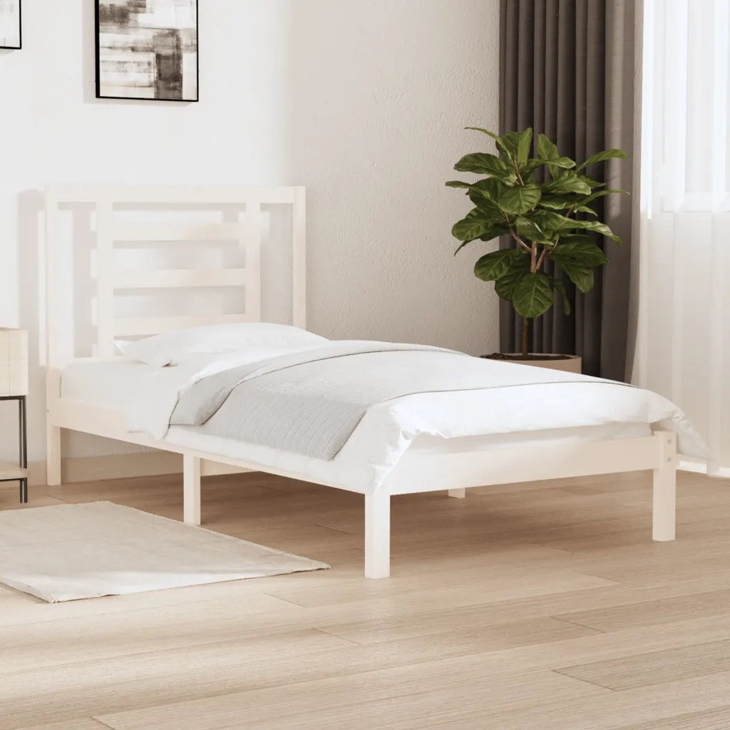 Letto senza Materasso Bianco 90x190 cm in Legno Massello Pino