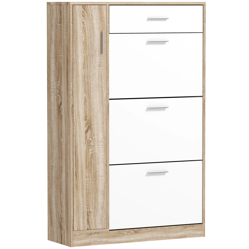 Scarpiera con Cassetto e Ante ¨C Xylo ¨C Legno Naturale 84x30x132 cm per 18-27 Paia di Scarpe
