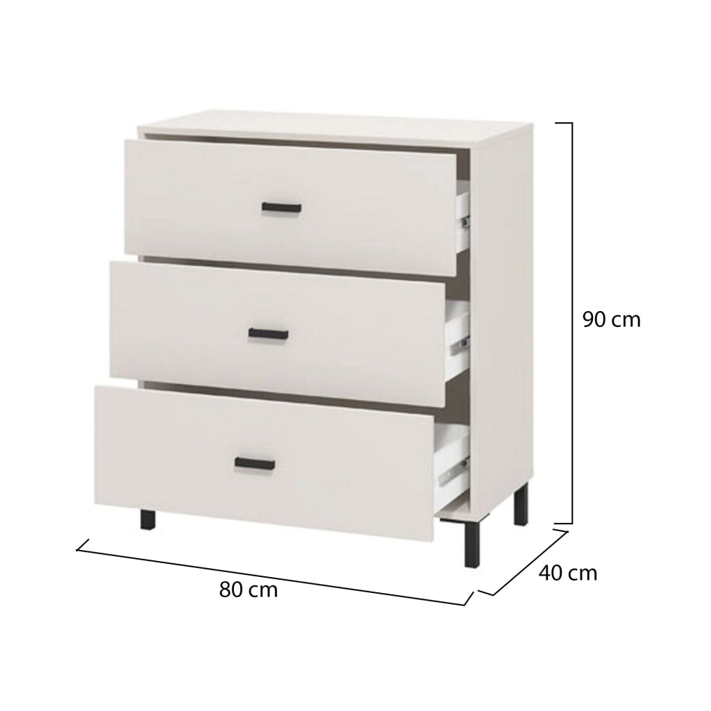 Portio, Cassettiera 3 Cassetti, 80x40x90h cm Bianco