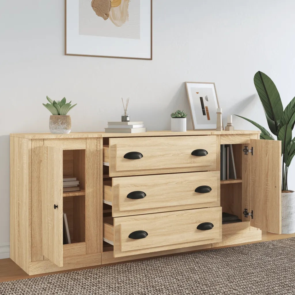 Credenze 3 pz Rovere Sonoma in Legno Multistrato