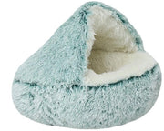 Cuscino per Piccoli Animali Ronde con Copertura Parziale e Cappuccio Casa per Piccoli Cani e Gatti Cuscino per Animali di Compagnia Lavabile Senza Slip Cuscino per Cani con Plume Lunga e Spessa Caldo Cuscino per Cani con Gradiente Verde Ø40CM