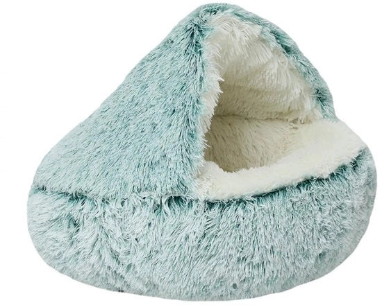 Cuscino per Piccoli Animali Ronde con Copertura Parziale e Cappuccio Casa per Piccoli Cani e Gatti Cuscino per Animali di Compagnia Lavabile Senza Slip Cuscino per Cani con Plume Lunga e Spessa Caldo Cuscino per Cani con Gradiente Verde Ø40CM