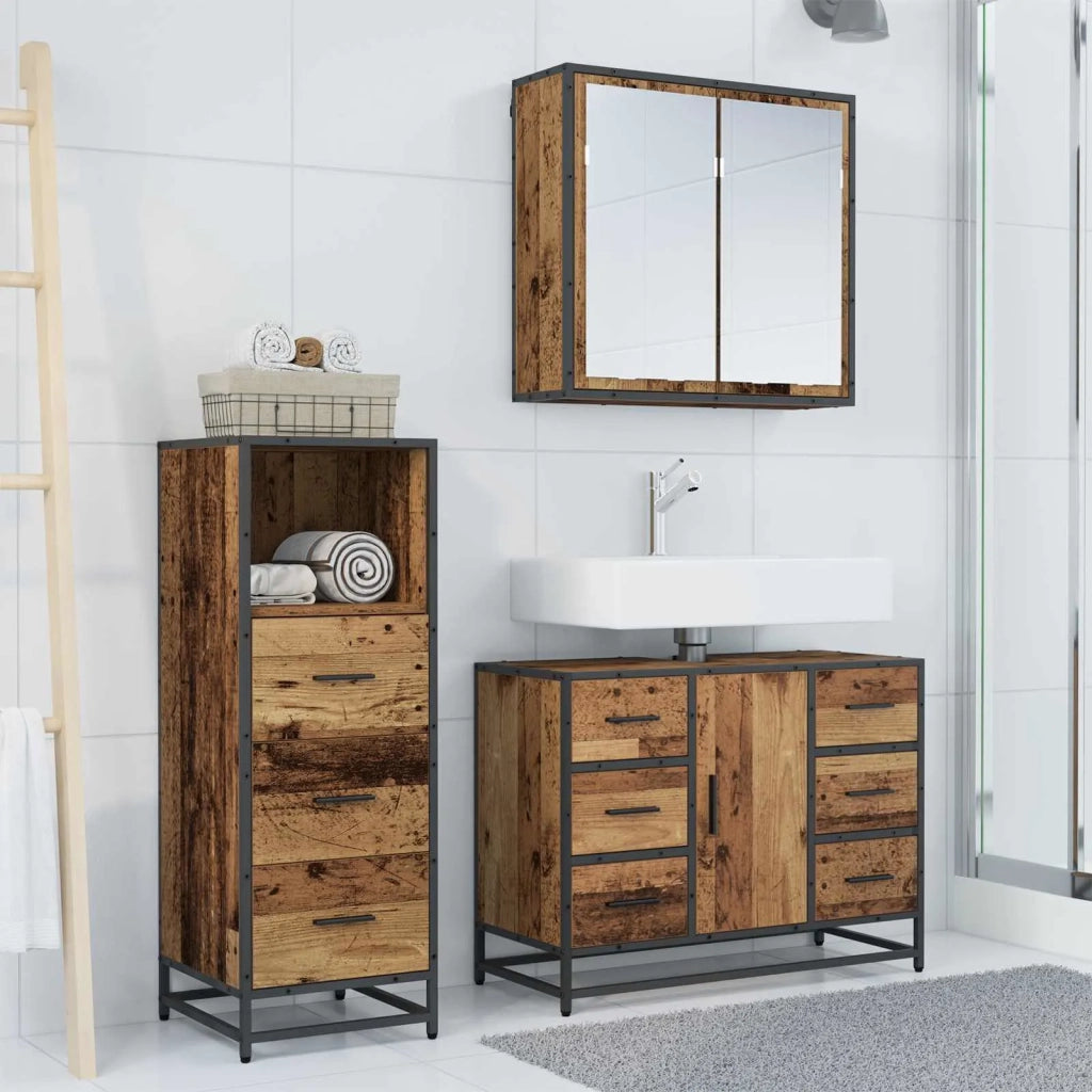 Set di mobili per il bagno con cassetto 3 pcs Legno vecchio