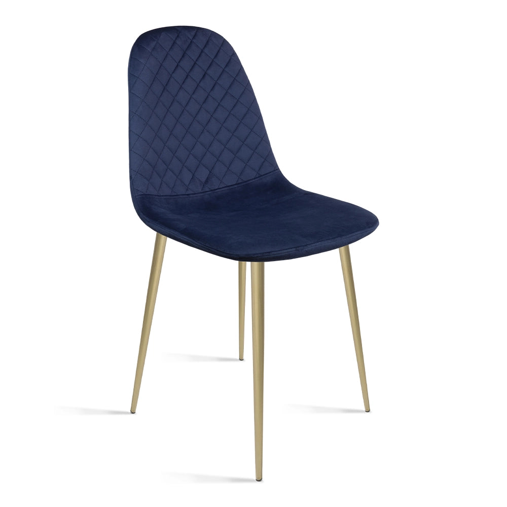 Sedia L'Irriverente in velluto blu con gambe in metallo colore oro