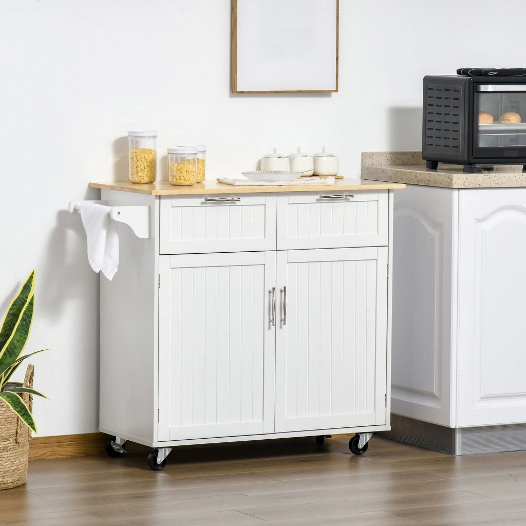 Carrello da Cucina Multiuso in Legno con 2 Cassetti ¨C zephmum ¨C Bianco 104x46x91