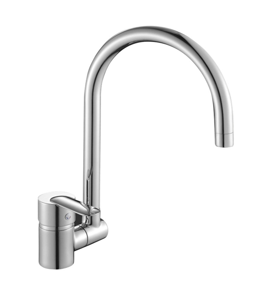 Miscelatore per cucina in ottone cromato, con canna abbattibile sottofinestra laterale