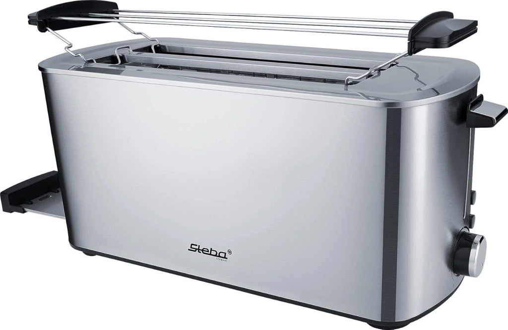 Steba TO 21 INOX Tostapane a Doppia Fessura Lunga 4 Fette 1400 W 7 Livelli di Doratura Regolabili Funzioni Tostatura Scongelamento Riscaldamento Stop Colore Acciaio Inox