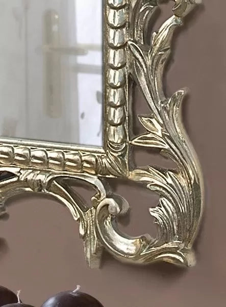 Mobili2g - specchiera foglia argento rettangolare, con cimasa, traforata- misure: l.75 x h.110 x p.3