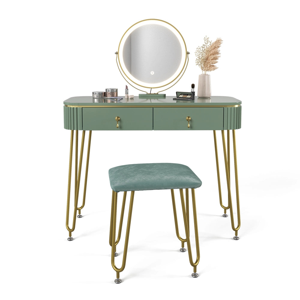 Vicco Tavolo da toeletta Verde 100 cm con illuminazione LED e sgabello