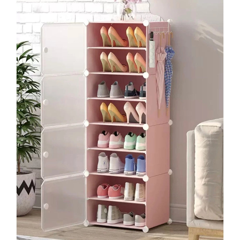 Trade Shop - Scarpiera A 8 Strati Modulare Con Porta Ganci In Metallo Portascarpe Per Ingresso Camera -