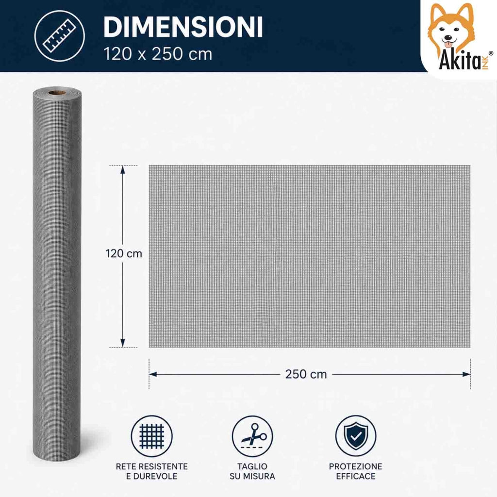 Akitaink Rotolo Ricambio Zanzariera Grigio 250x120 cm